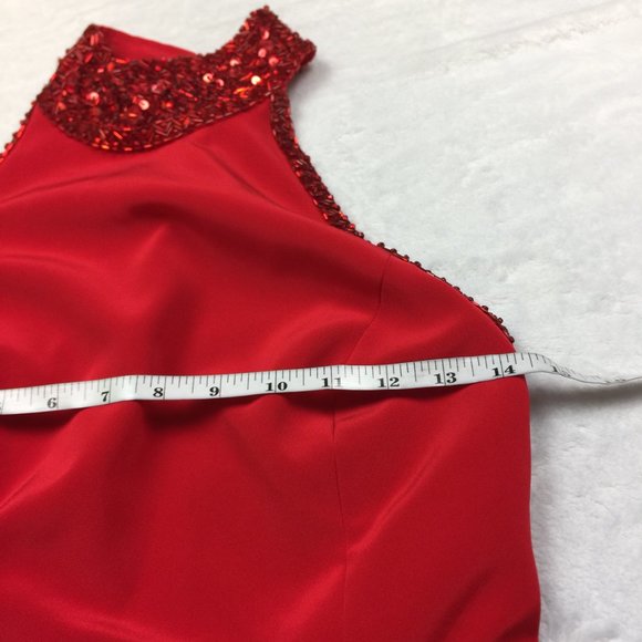 Niteline Della Roufagali Sheath Dress Size 10 Womans Red Halter Beaded Open Back - Picture 8 of 15